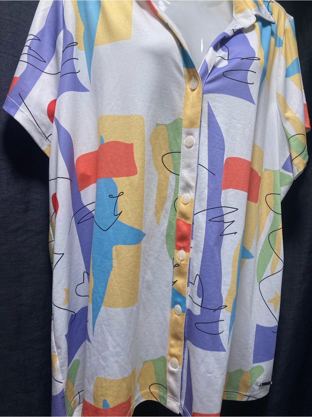 Innée Abstract Print Button Up Blouse Retro 90s Art Shirt Size 20